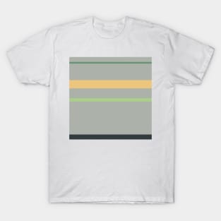 A selected confection of Greyish, Onyx, Oxley, Pale Olive Green and Pale Gold stripes. T-Shirt